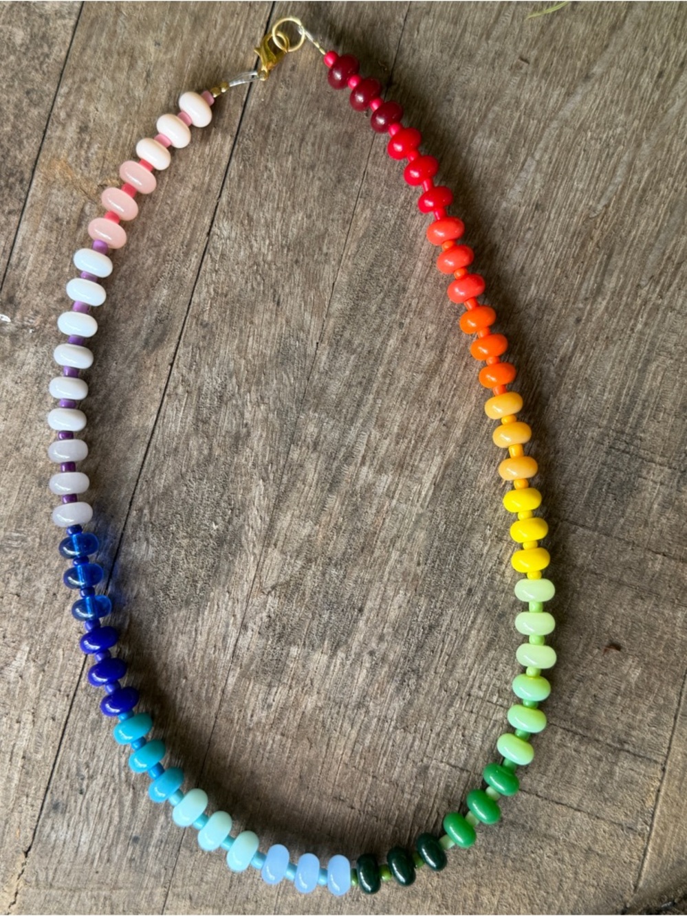 Handmade Rainbow Glass Bead Necklace
